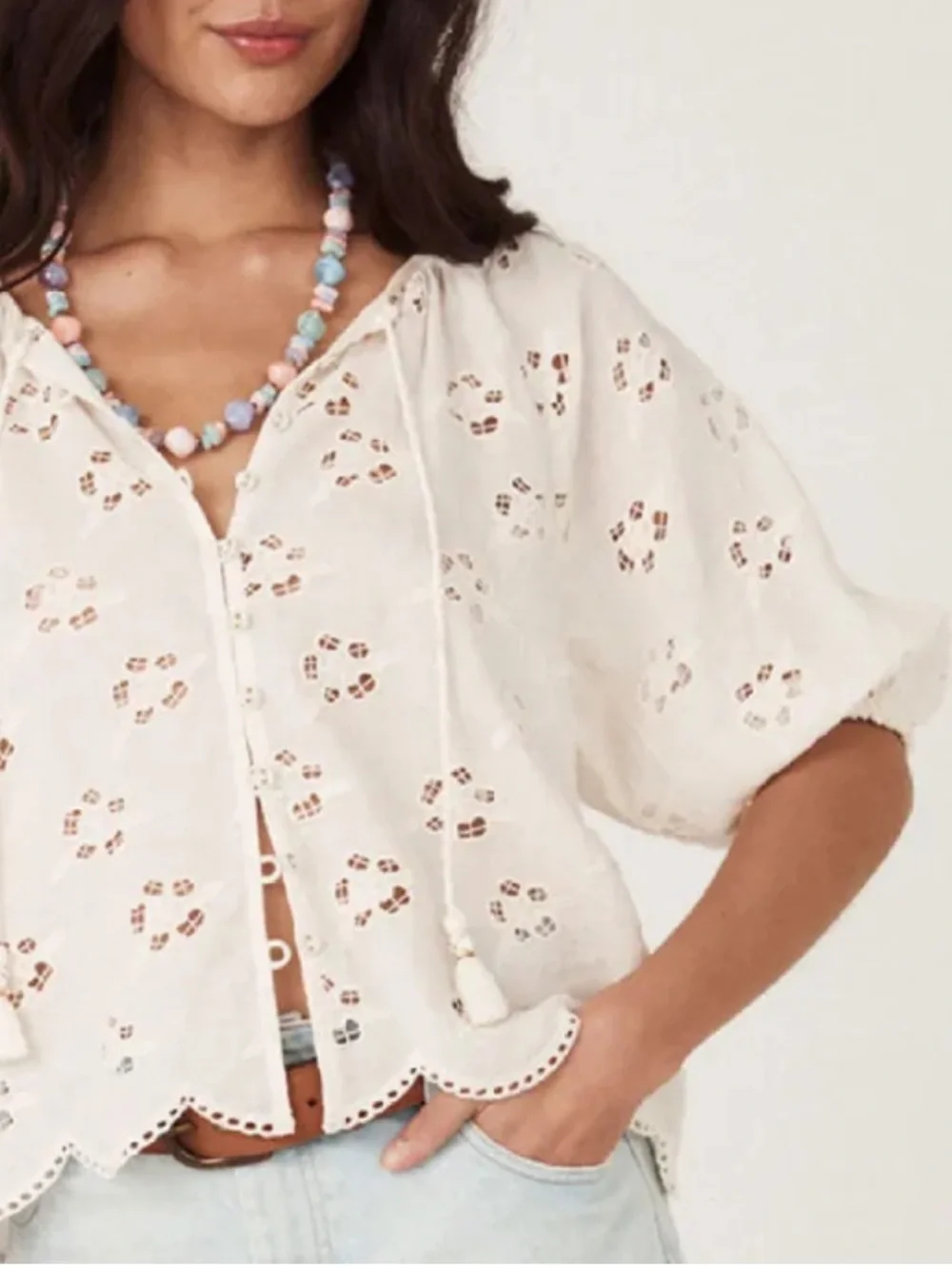 NWT Spell Organic Cotton Love Note Broderie Blouse in Star White size Large - Picture 3 of 14